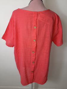 Coral Button Back Cotton Top With Necklace