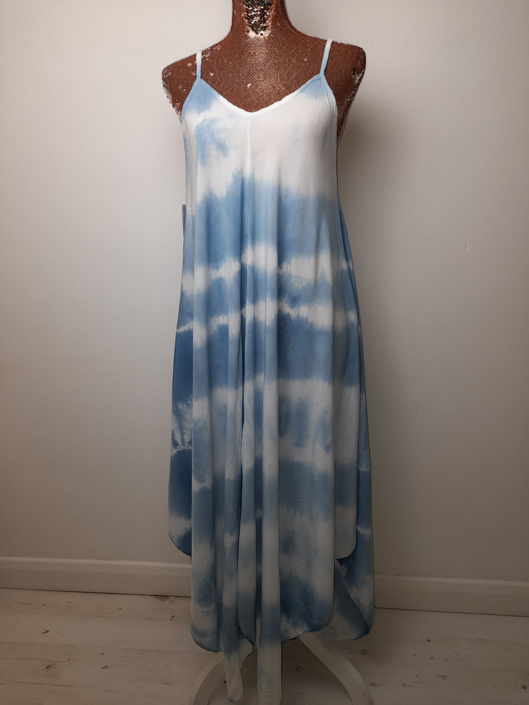 Baby Blue And White Tie Dye Long Dress