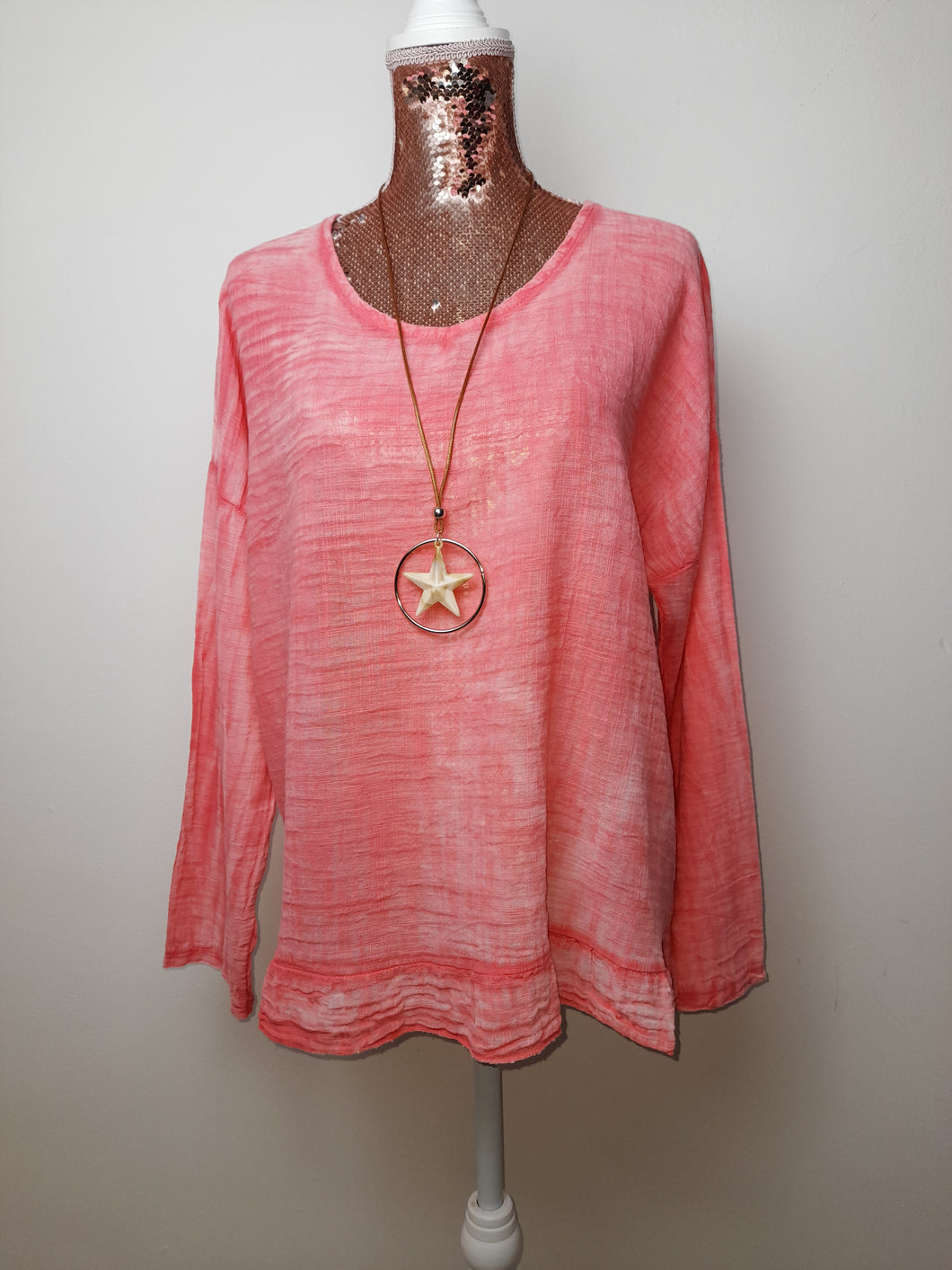 Coral Cotton Frill Top