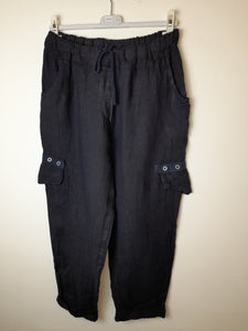 Navy 3/4 Linen Trouser 8/14