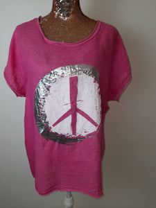 Fuchsia Linen Mix Peace Logo Top