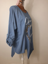 Load image into Gallery viewer, Denim Blue Change Sequin Heart Top
