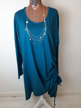 Load image into Gallery viewer, Italian Teal Cotton Drawstring Slouchy Dress
