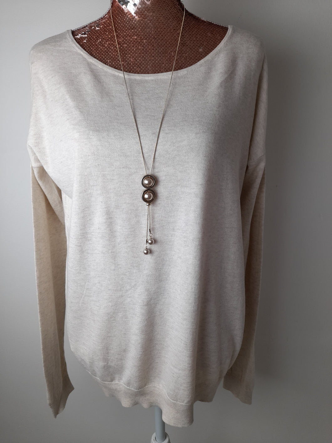 Sand Fine Knit Twisted Back Jumper