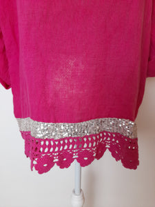 Italian Sequin Trim Linen Top