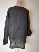 Load image into Gallery viewer, Italian Black Sequin Trim Linen Top
