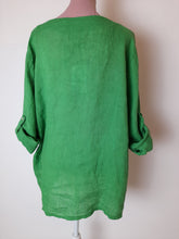 Load image into Gallery viewer, Italian Emerald Green Sequin Trim Linen Top
