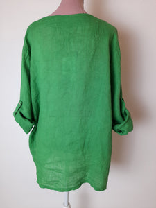 Italian Emerald Green Sequin Trim Linen Top