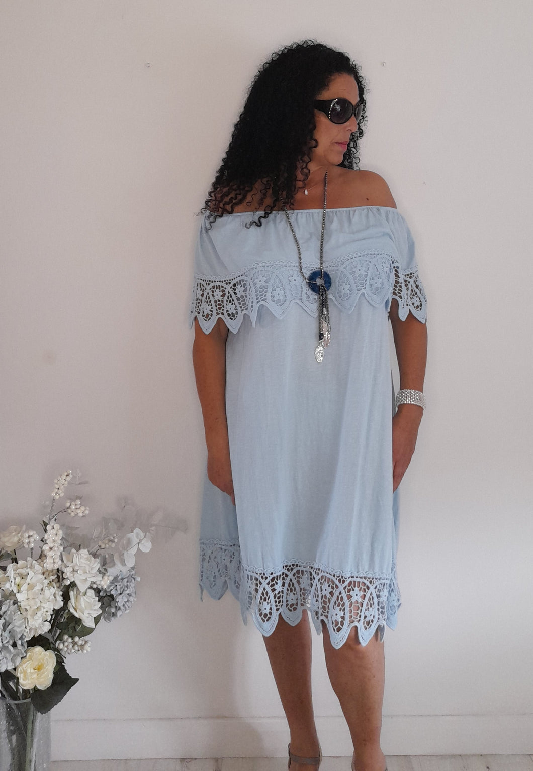 Baby Blue Bardot Dress