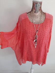 Coral Sequin Silk Top