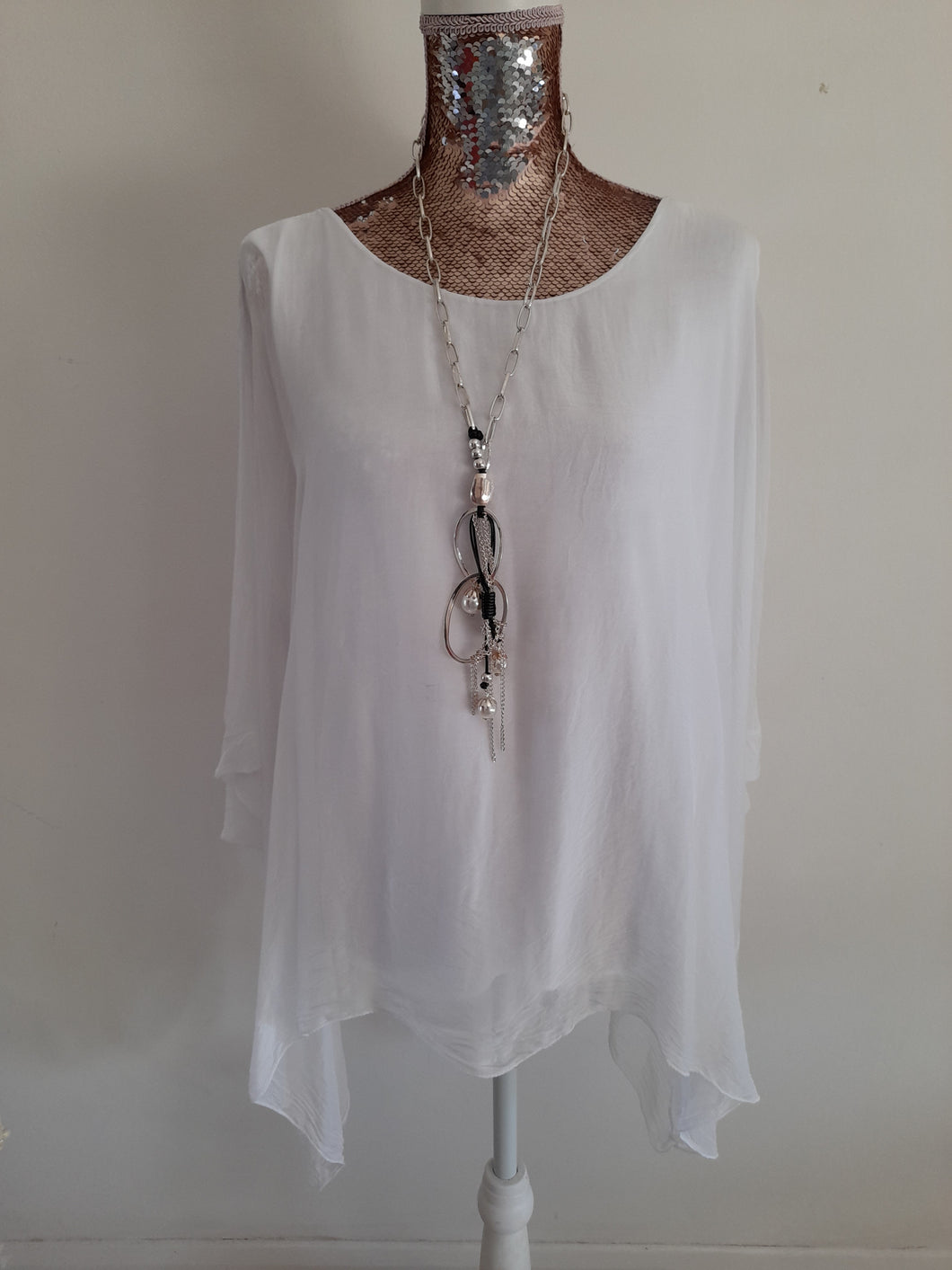 White Silk Batwing Top