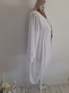 White Silk Batwing Top