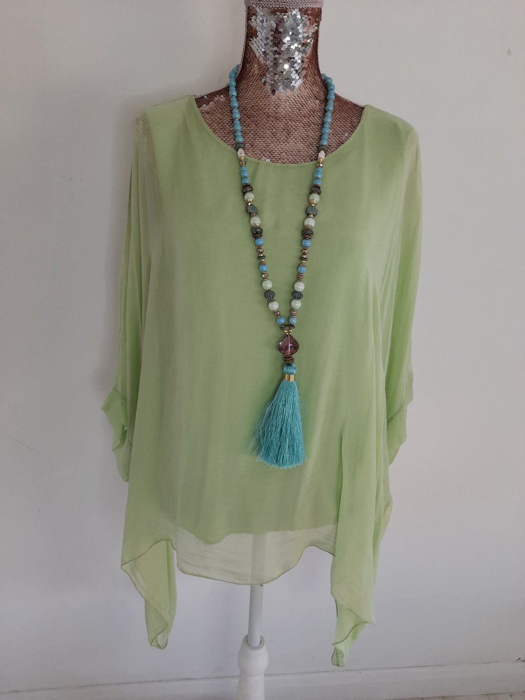 Lime Green Silk Batwing Top