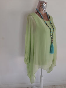 Lime Green Silk Batwing Top