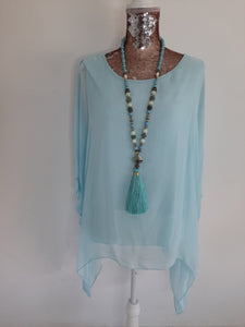 Aqua Silk Batwing Top