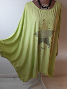 Lime Green Batwing Studded Star Top/ Cover up