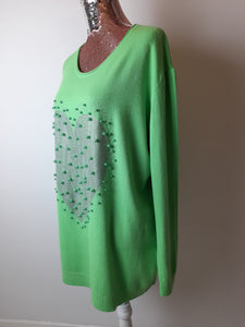 Lime Green Heart And Pearl Jumper