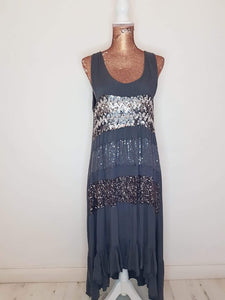 High low dress with abstract sequin pattern