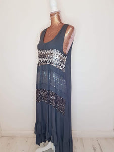 High low dress with abstract sequin pattern